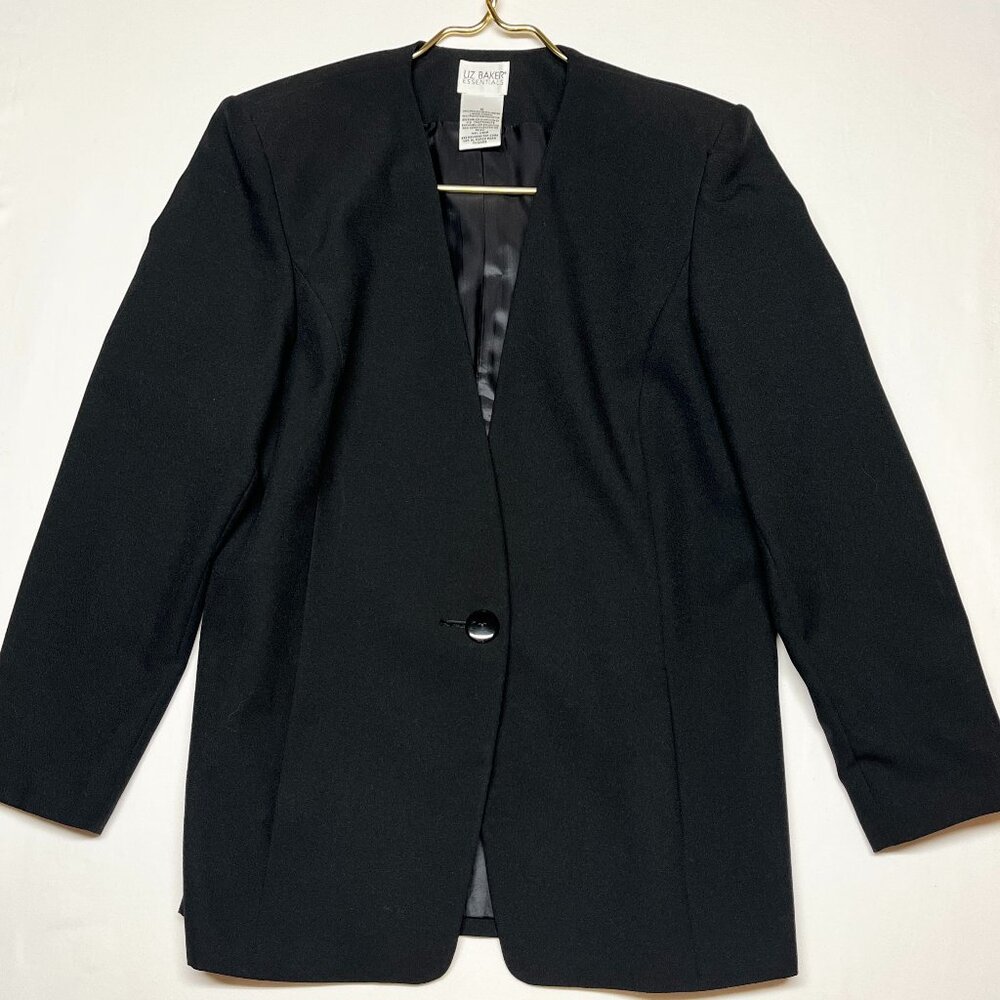 Liz Baker Essentials Size 12 Misses No Collar One Button Black Blazer